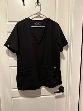 FIGS Black V-Neck Technical Collection Scrub Top